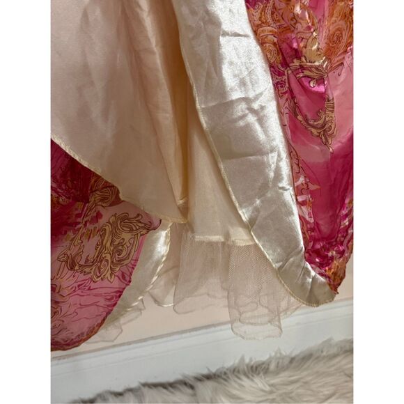 Victor Costa Y2K Pink and Yellow Paisley Silk Party Dress 12 - Picture 4 of 7